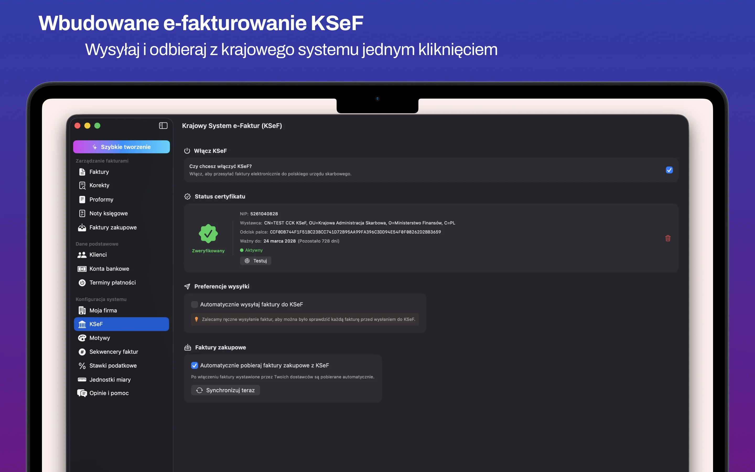 Wbudowane e-fakturowanie KSeF